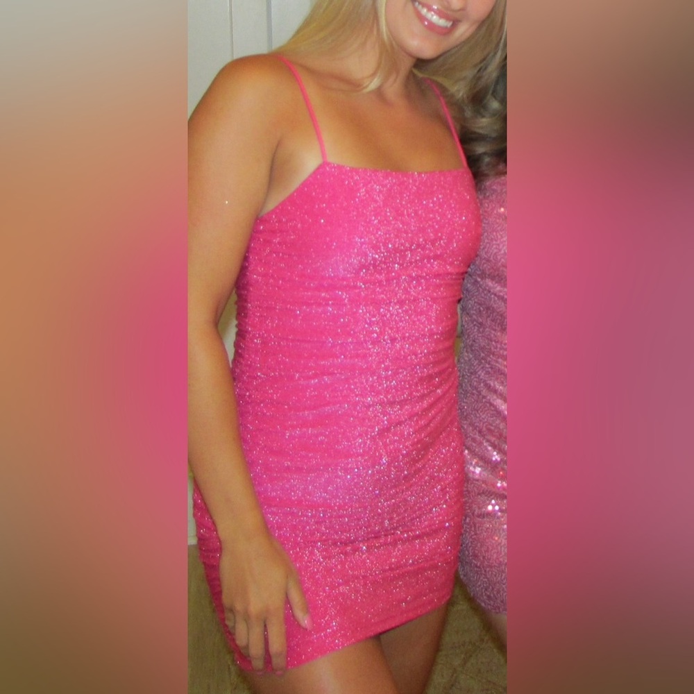 Sparkling Pink Ruched Cami Dress